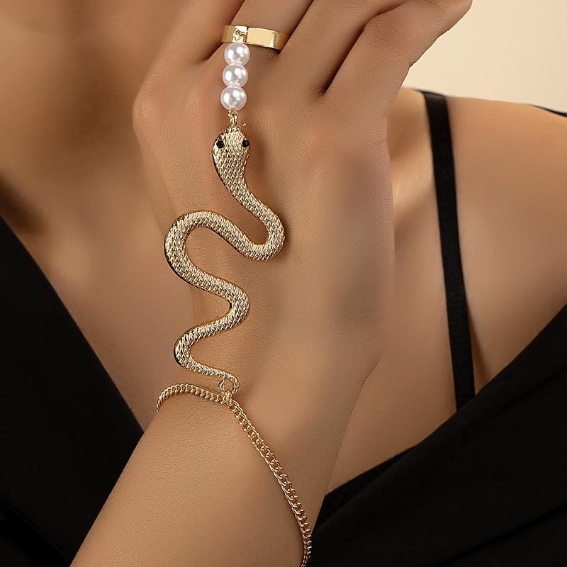 CSIYANJRY99 Snake Hand Chain Bracelet Snake Chain Finger Ring Bracelet Slave Chain Hand Harness Bracelet Snake Pearl Friendship Bracelet Jewelry Accessories - Image 2
